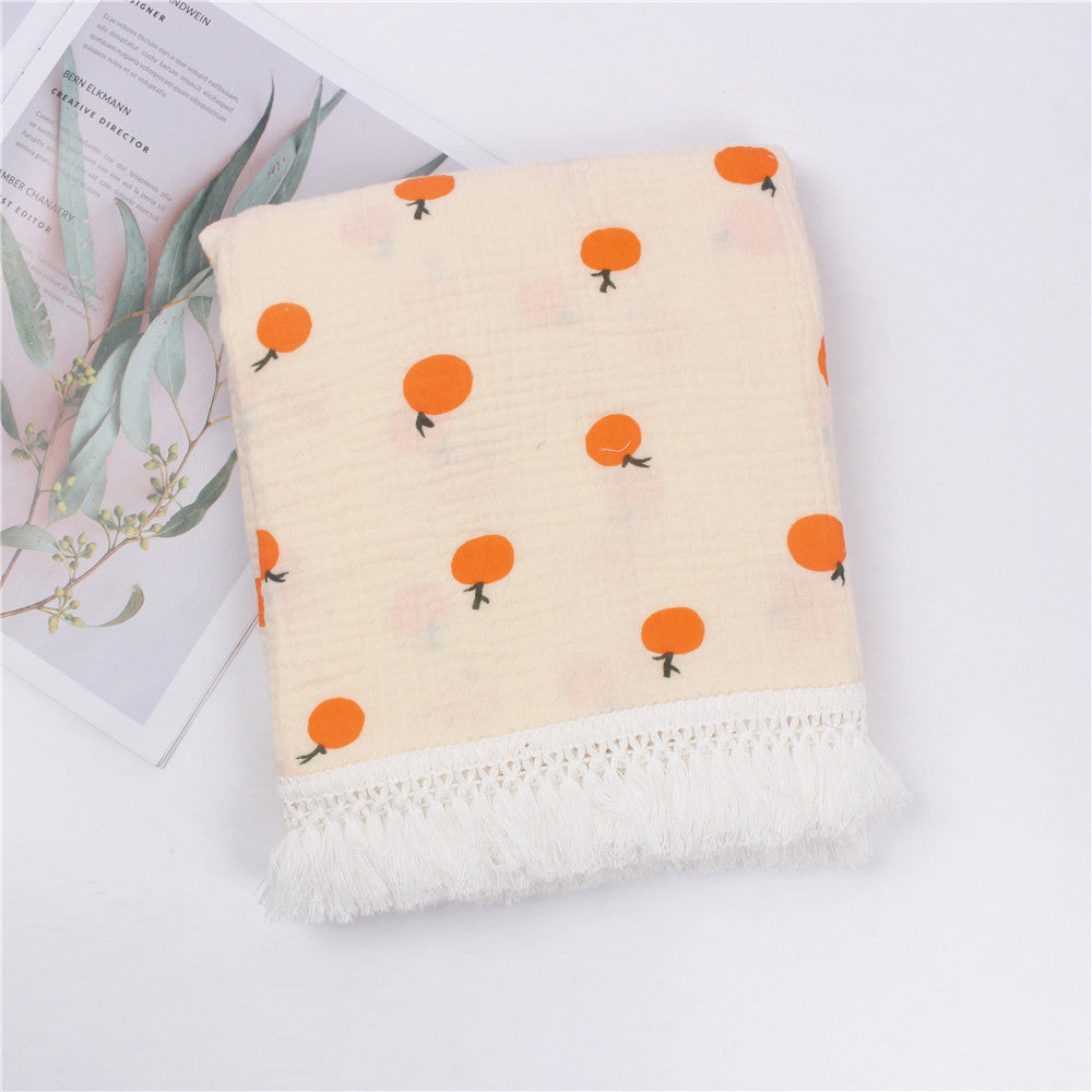 HKM-189971 Children's Pure Cotton Printed Tassel Blanket - Soft, Skin-Friendly Baby Gauze for All Seasons (100x120cm)