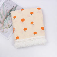 HKM-189971 Children's Pure Cotton Printed Tassel Blanket - Soft, Skin-Friendly Baby Gauze for All Seasons (100x120cm)