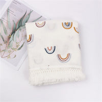HKM-189971 Children's Pure Cotton Printed Tassel Blanket - Soft, Skin-Friendly Baby Gauze for All Seasons (100x120cm)