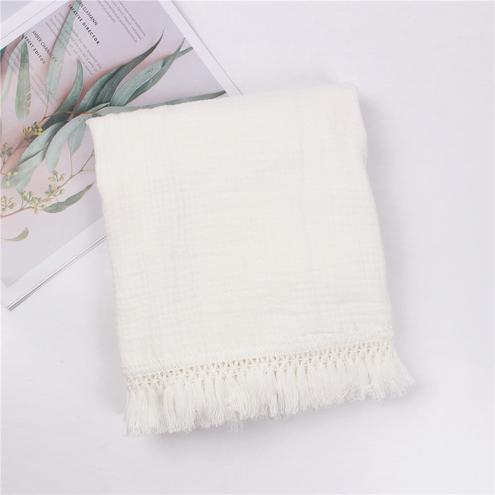HKM-189971 Children's Pure Cotton Printed Tassel Blanket - Soft, Skin-Friendly Baby Gauze for All Seasons (100x120cm)