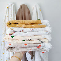 HKM-189971 Children's Pure Cotton Printed Tassel Blanket - Soft, Skin-Friendly Baby Gauze for All Seasons (100x120cm)