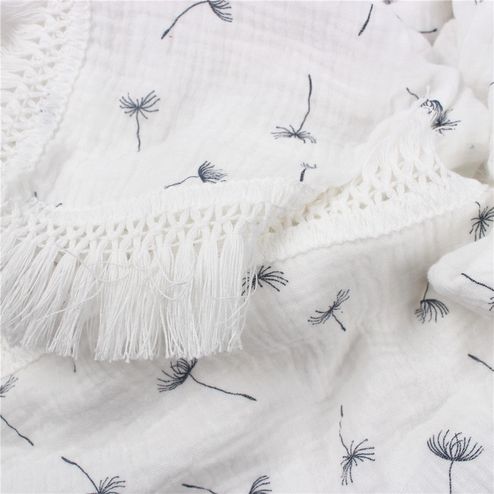 HKM-189971 Children's Pure Cotton Printed Tassel Blanket - Soft, Skin-Friendly Baby Gauze for All Seasons (100x120cm)
