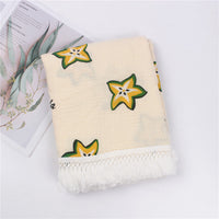 HKM-189971 Children's Pure Cotton Printed Tassel Blanket - Soft, Skin-Friendly Baby Gauze for All Seasons (100x120cm)