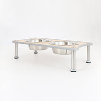 HKM-190163 Adjustable Dual Height Stainless Steel Dog Food Bowl Rack with 2 Bowls