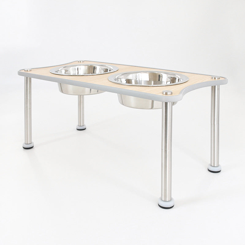 HKM-190163 Adjustable Dual Height Stainless Steel Dog Food Bowl Rack with 2 Bowls