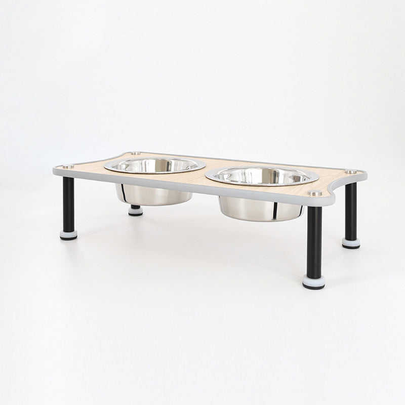 HKM-190163 Adjustable Dual Height Stainless Steel Dog Food Bowl Rack with 2 Bowls