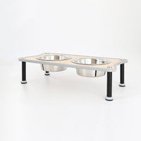 HKM-190163 Adjustable Dual Height Stainless Steel Dog Food Bowl Rack with 2 Bowls