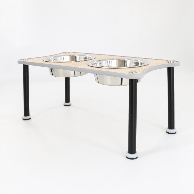 HKM-190163 Adjustable Dual Height Stainless Steel Dog Food Bowl Rack with 2 Bowls