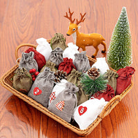 HKM-190419 Christmas Linen Gift Bag Set with 24 Bags, Clips, Stickers, and Hemp Rope - Perfect for Holiday Gifting