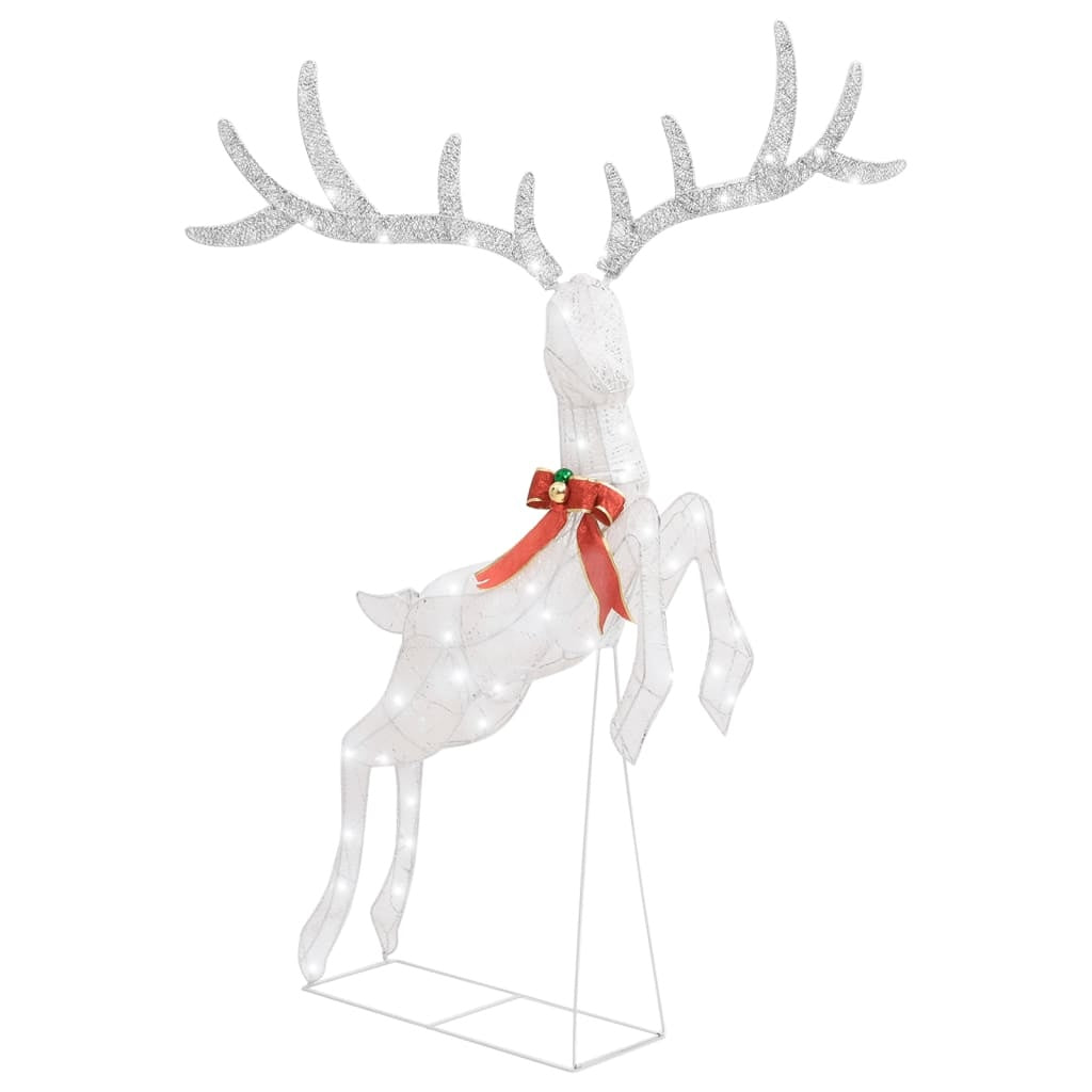HKM-190611 Cool White LED Flying Reindeer Christmas Decoration with 120 Lights and Bow, Durable Textile Fabric, 105 x 70 x 145 cm