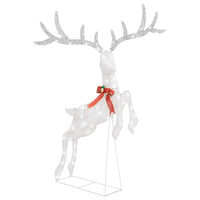 HKM-190611 Cool White LED Flying Reindeer Christmas Decoration with 120 Lights and Bow, Durable Textile Fabric, 105 x 70 x 145 cm