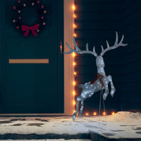 HKM-190611 Cool White LED Flying Reindeer Christmas Decoration with 120 Lights and Bow, Durable Textile Fabric, 105 x 70 x 145 cm