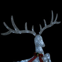 HKM-190611 Cool White LED Flying Reindeer Christmas Decoration with 120 Lights and Bow, Durable Textile Fabric, 105 x 70 x 145 cm