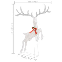 HKM-190611 Cool White LED Flying Reindeer Christmas Decoration with 120 Lights and Bow, Durable Textile Fabric, 105 x 70 x 145 cm