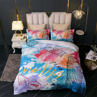 HKM-190611 Landscape 3D Printed Three-Piece Bedding Set in Floral Design for 1.8m Bed