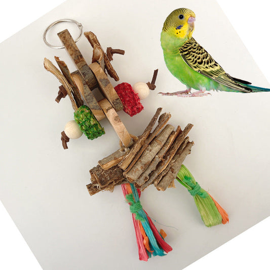 HKM-190739 Colorful Apple Wood Bite Toy for Parrots - Decorative Pendant with Chewable Skewers