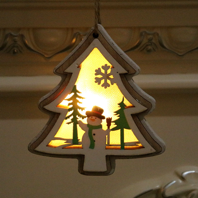 HKM-190931 Polychromatic Luminescent Wood Pendant - Bell, Star, Christmas Tree, and Gift Bag Styles