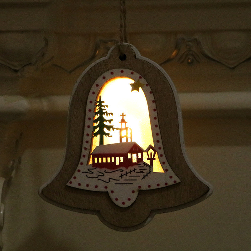 HKM-190931 Polychromatic Luminescent Wood Pendant - Bell, Star, Christmas Tree, and Gift Bag Styles