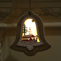 HKM-190931 Polychromatic Luminescent Wood Pendant - Bell, Star, Christmas Tree, and Gift Bag Styles