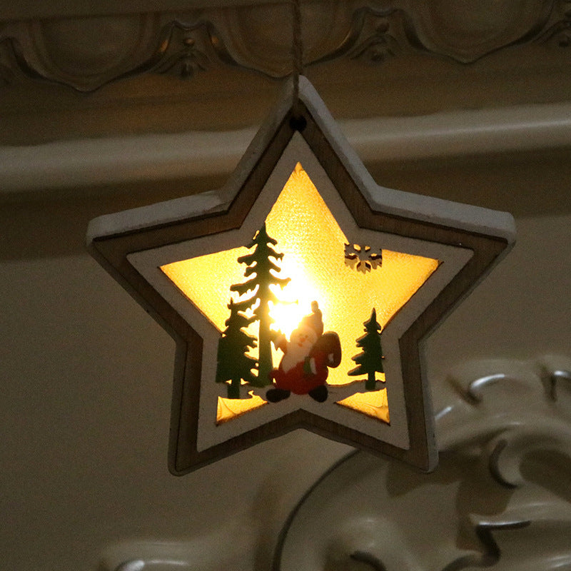 HKM-190931 Polychromatic Luminescent Wood Pendant - Bell, Star, Christmas Tree, and Gift Bag Styles