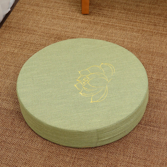 HKM-191123 Embroidered Cotton and Linen Round Cushion Mat, 40cm Diameter, 6cm Thickness