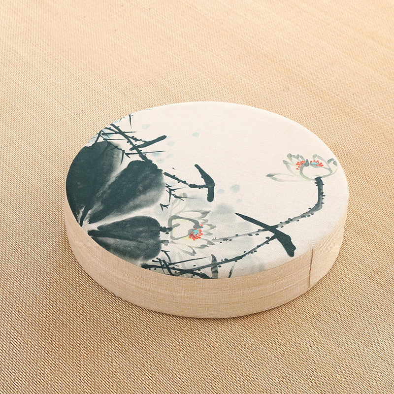 HKM-191123 Embroidered Cotton and Linen Round Cushion Mat, 40cm Diameter, 6cm Thickness