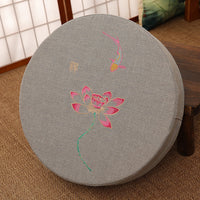 HKM-191123 Embroidered Cotton and Linen Round Cushion Mat, 40cm Diameter, 6cm Thickness