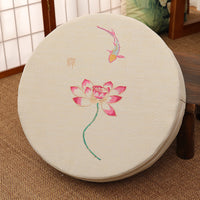 HKM-191123 Embroidered Cotton and Linen Round Cushion Mat, 40cm Diameter, 6cm Thickness