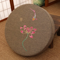 HKM-191123 Embroidered Cotton and Linen Round Cushion Mat, 40cm Diameter, 6cm Thickness