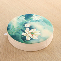 HKM-191123 Embroidered Cotton and Linen Round Cushion Mat, 40cm Diameter, 6cm Thickness