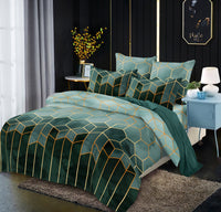 HKM-191123 Gilt Line Geometric Elements Quilt Cover Set - Polyester Bedding with Plain Jacquard Design
