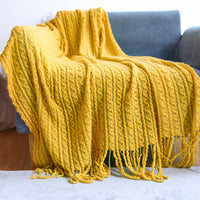 HKM-191187 Lengthened Monochrome Blanket with Tassels for All Seasons - Perfect for Dormitory and Living Room Use