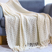 HKM-191187 Lengthened Monochrome Blanket with Tassels for All Seasons - Perfect for Dormitory and Living Room Use