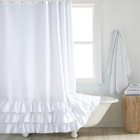 HKM-191507 Thickened Polyester Shower Curtain with Floral Edge and Lace Trim in Various Sizes