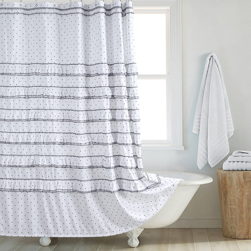 HKM-191507 Thickened Polyester Shower Curtain with Floral Edge and Lace Trim in Various Sizes