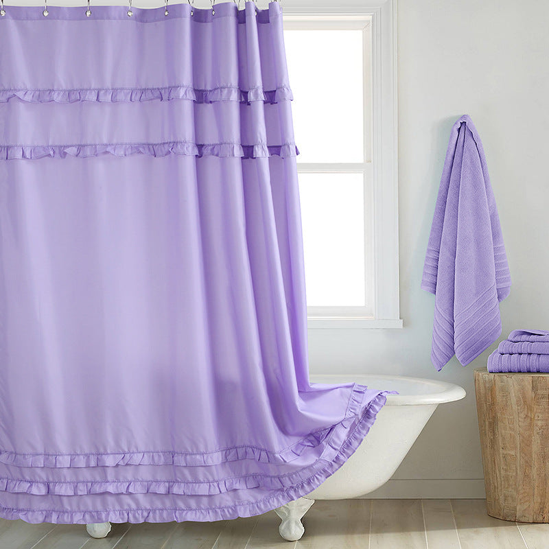 HKM-191507 Thickened Polyester Shower Curtain with Floral Edge and Lace Trim in Various Sizes