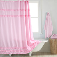 HKM-191507 Thickened Polyester Shower Curtain with Floral Edge and Lace Trim in Various Sizes