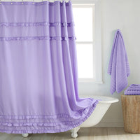HKM-191507 Thickened Polyester Shower Curtain with Floral Edge and Lace Trim in Various Sizes