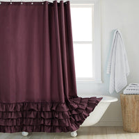 HKM-191507 Thickened Polyester Shower Curtain with Floral Edge and Lace Trim in Various Sizes