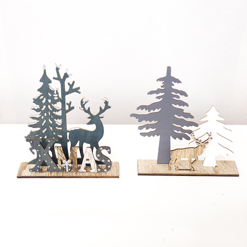 HKM-191571 Three-Dimensional Wooden Elk Letter Christmas Ornaments - Large & Small Sizes Available