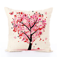 HKM-191635 Linen Pillow Cover with Money Tree Design - Simple Modern Cushion, 40x40cm