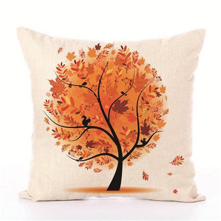 HKM-191635 Linen Pillow Cover with Money Tree Design - Simple Modern Cushion, 40x40cm