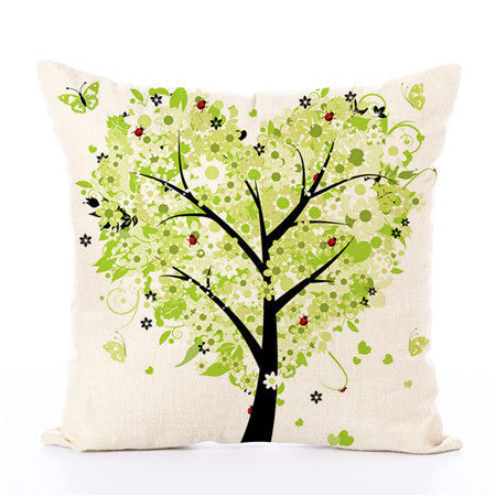 HKM-191635 Linen Pillow Cover with Money Tree Design - Simple Modern Cushion, 40x40cm