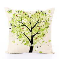 HKM-191635 Linen Pillow Cover with Money Tree Design - Simple Modern Cushion, 40x40cm