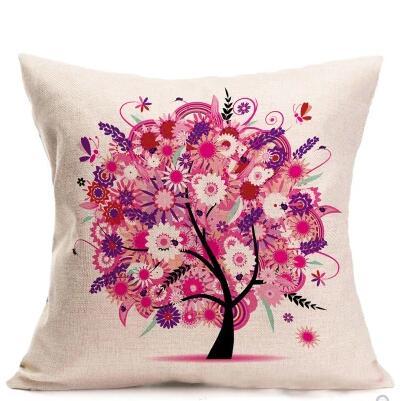 HKM-191635 Linen Pillow Cover with Money Tree Design - Simple Modern Cushion, 40x40cm