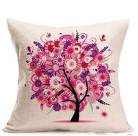 HKM-191635 Linen Pillow Cover with Money Tree Design - Simple Modern Cushion, 40x40cm