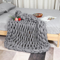 HKM-191635 Thick Knitted Grey Nordic Style Blanket - Super Soft Polyester Fiber Warm Covering 97x77cm