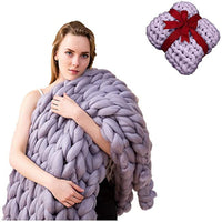 HKM-191635 Thick Knitted Grey Nordic Style Blanket - Super Soft Polyester Fiber Warm Covering 97x77cm