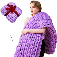 HKM-191635 Thick Knitted Grey Nordic Style Blanket - Super Soft Polyester Fiber Warm Covering 97x77cm
