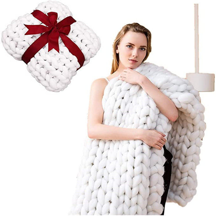 HKM-191635 Thick Knitted Grey Nordic Style Blanket - Super Soft Polyester Fiber Warm Covering 97x77cm